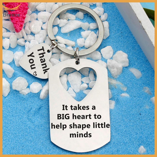 Móc Khóa Giáo Viên Khoen Tròn Khắc Trái Tim Lớn. Móc Khóa Hình Trái Tim Bằng Thép Không Gỉ