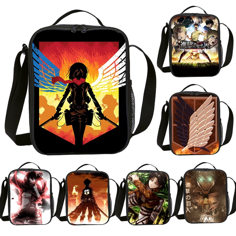 Túi Đựng Hộp Cơm Trưa Cách Nhiệt Chống Nước In Họa Tiết Attack on Titan Thiết Kế Mới Cho Trẻ Em Gái