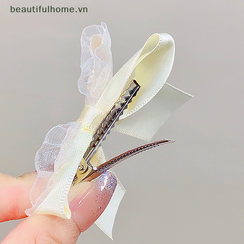 Kẹp Tóc Nơ Phối Lưới Thời Trang Ngọt Ngào Cho Bé Gái