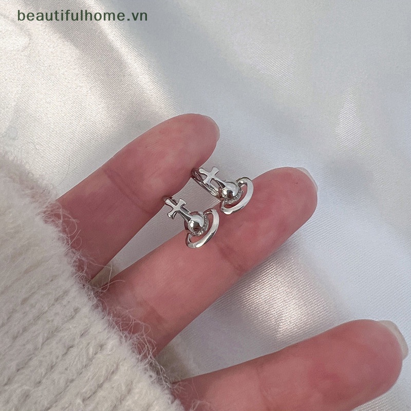 [beautifulhome] Bông Tai Bạc Hình Hành Tinh Thánh Giá Phong Cách Hàn Quốc Sáng Tạo Thời Trang Nữ [beauty]