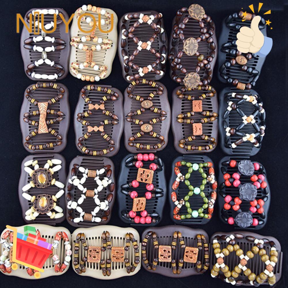 Lược Cài Tóc Co Giãn Đính Hạt Gỗ Hình Hoa Và Bướm Dễ Thương