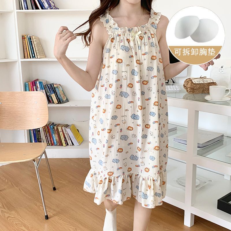 Bộ Đồ Ngủ Cotton Mỏng Màu Trơn Phong Cách Công Chúa Mùa Hè Hàn Quốc