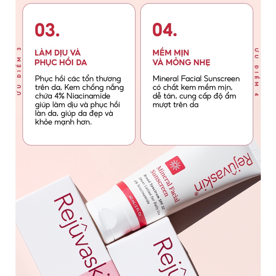 Kem chống nắng vật lý Mineral Facial Sunscreen Rejuvaskin SPF 32 dưỡng ẩm, phục hồi da 60ml - DH Beauty