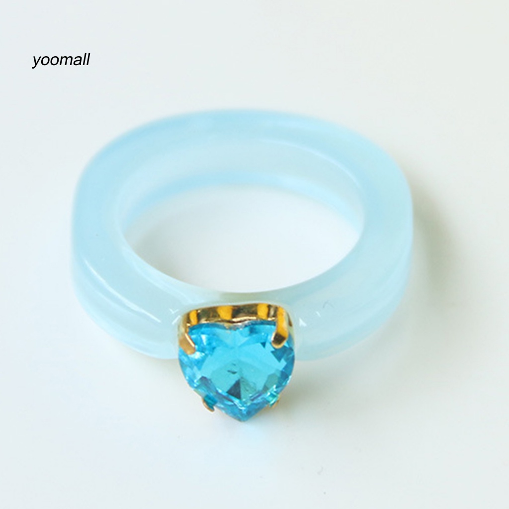 Yo / Nhẫn Resin Hình Trái Tim Đính Đá Màu Kẹo Ngọt Dễ Phối Đồ Cho Nữ