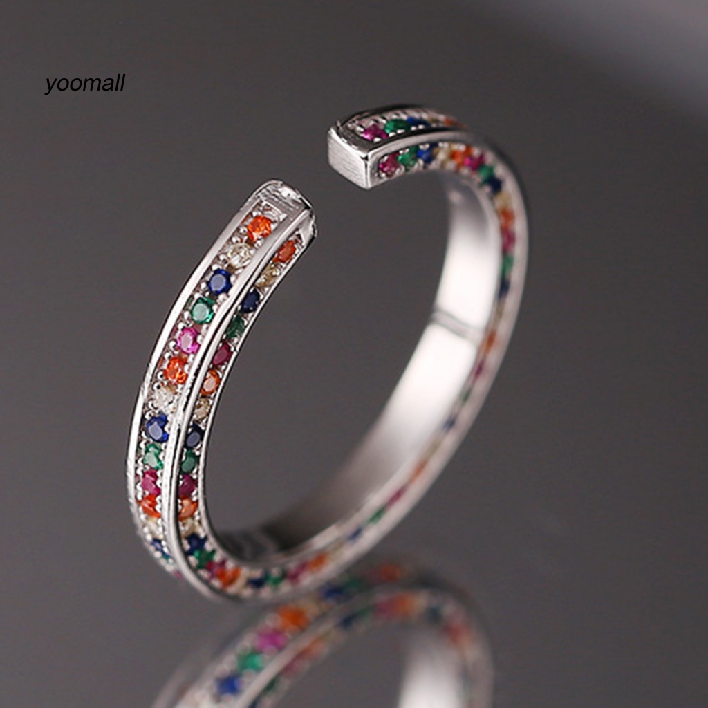 Nhẫn Hở Đính Đá Màu Cầu Vồng Lấp Lánh Thời Trang Cho Nữ