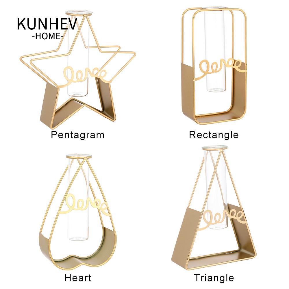 KUNHEV Bình Hoa Thủy Tinh Kèm Giá Đỡ Bằng Sắt Dùng Trang Trí Nhà Cửa