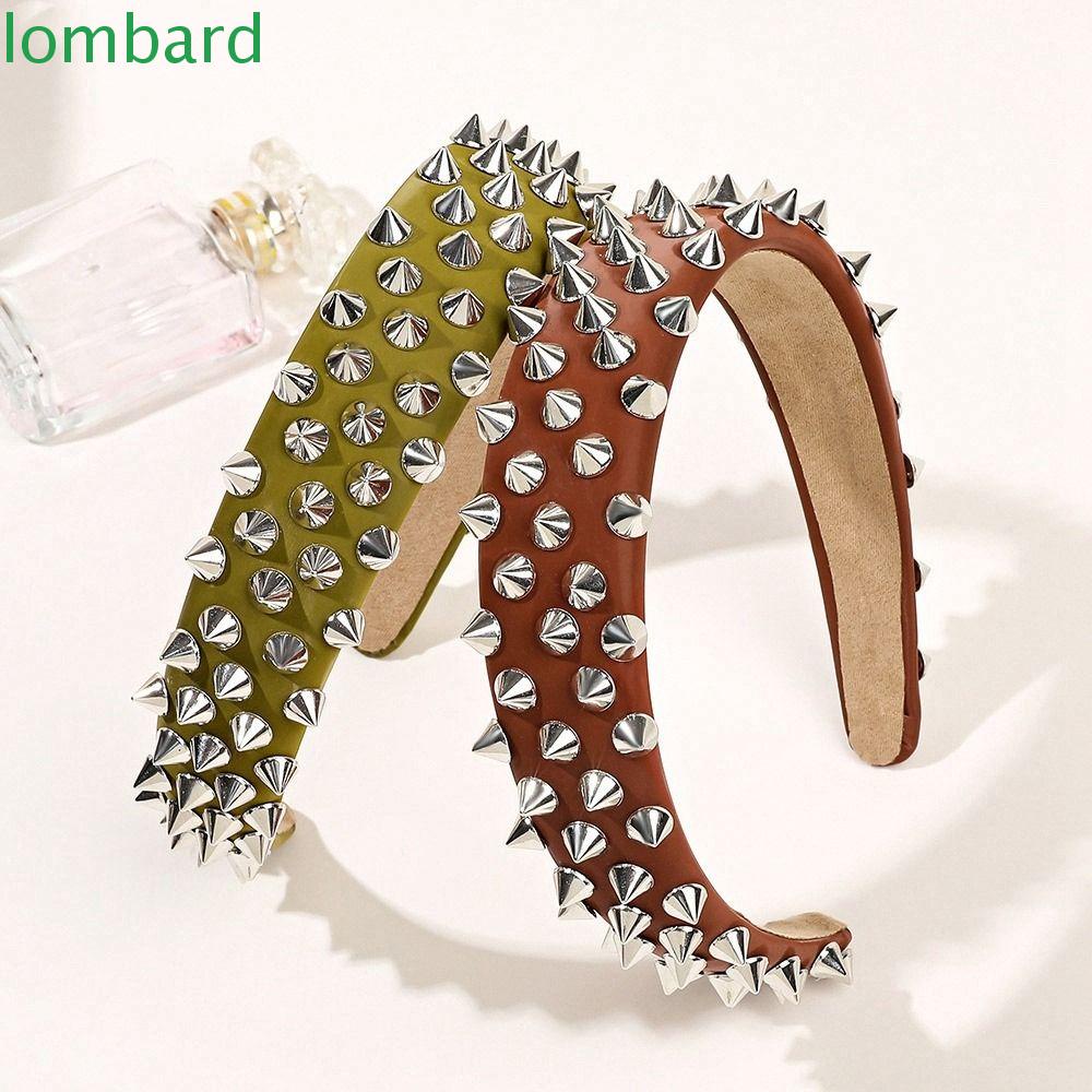 Băng Đô Cài Tóc Bằng Da PU Mỏng Đính Đinh Tán Kim Loại Thời Trang Cho Nữ