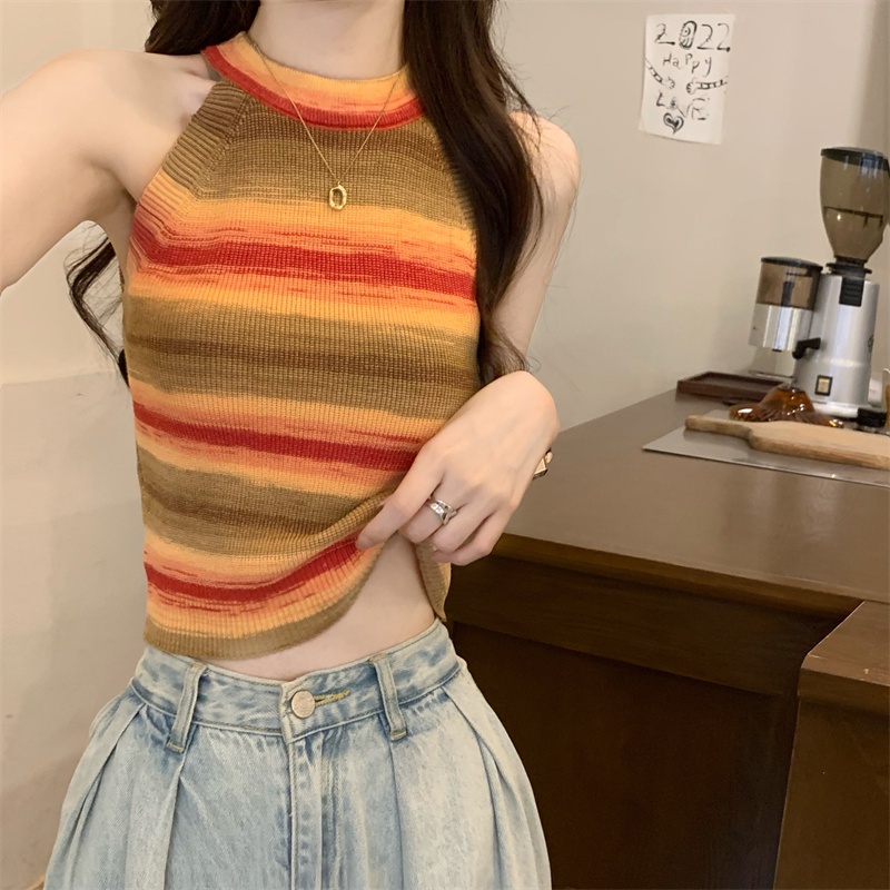 Nzn Áo crop Top Hai Dây Ôm Dáng Họa Tiết Kẻ Sọc Tương Phản Thời Trang Mùa Hè Mới