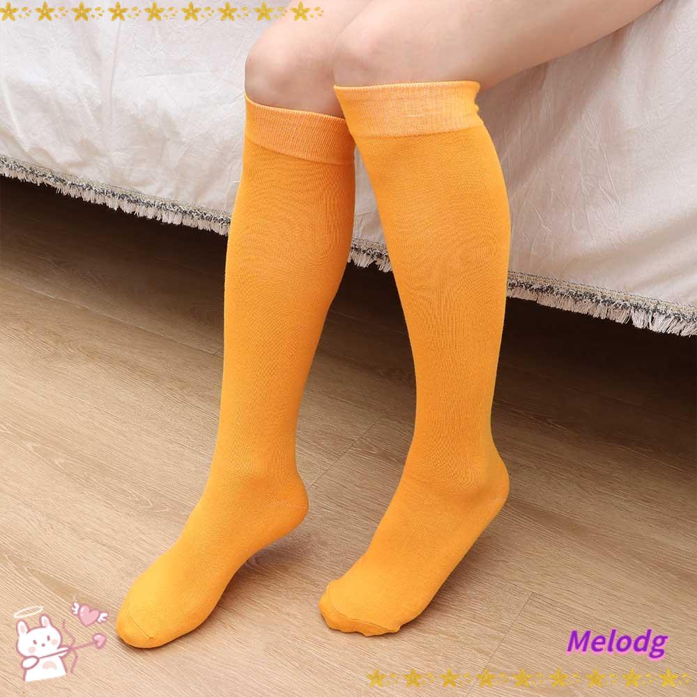 MELODG Vớ Dài Ngang Đùi Màu Sắc Trơn Giữ Ấm Mùa Thu Cho Nữ