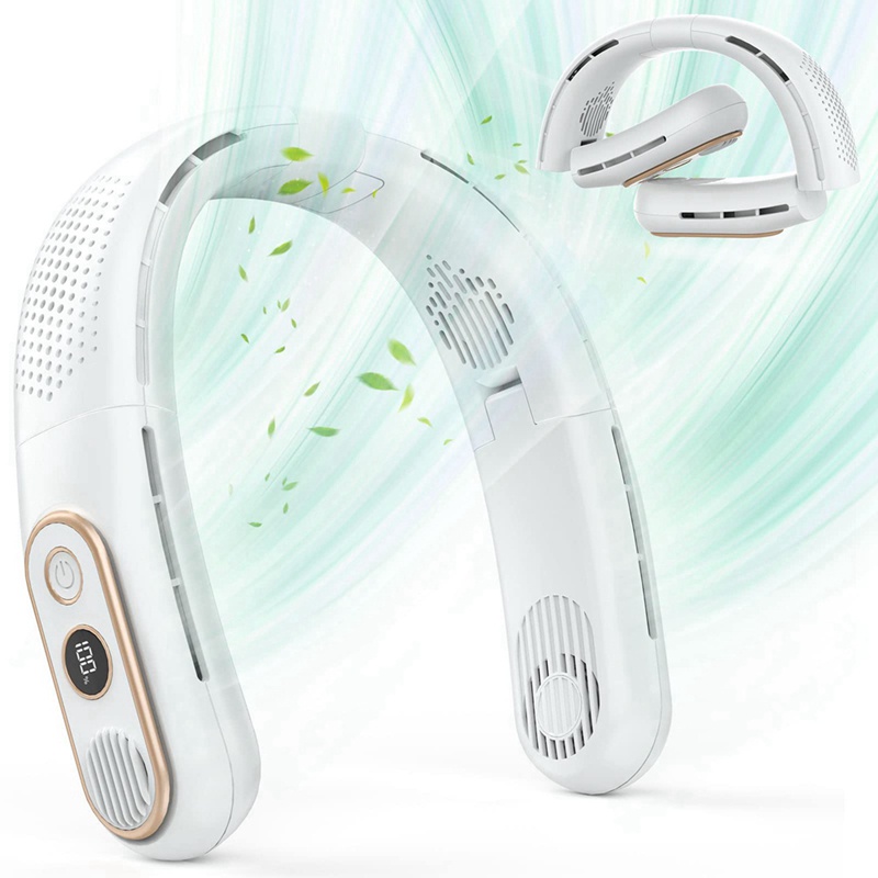 Quạt Đeo Cổ Có Thể Gập Lại Với Màn Hình LED Hiển Thị 360 Độ° Quạt Làm Mát Đeo Cổ Sạc Cổng USB Dùng Khi Đi Du Lịch / Đi Biển