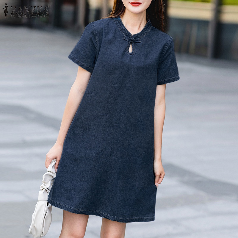 Zanzea Đầm Ngắn Tay Form Rộng Phong Cách Hàn Quốc Dành Cho Nữ
