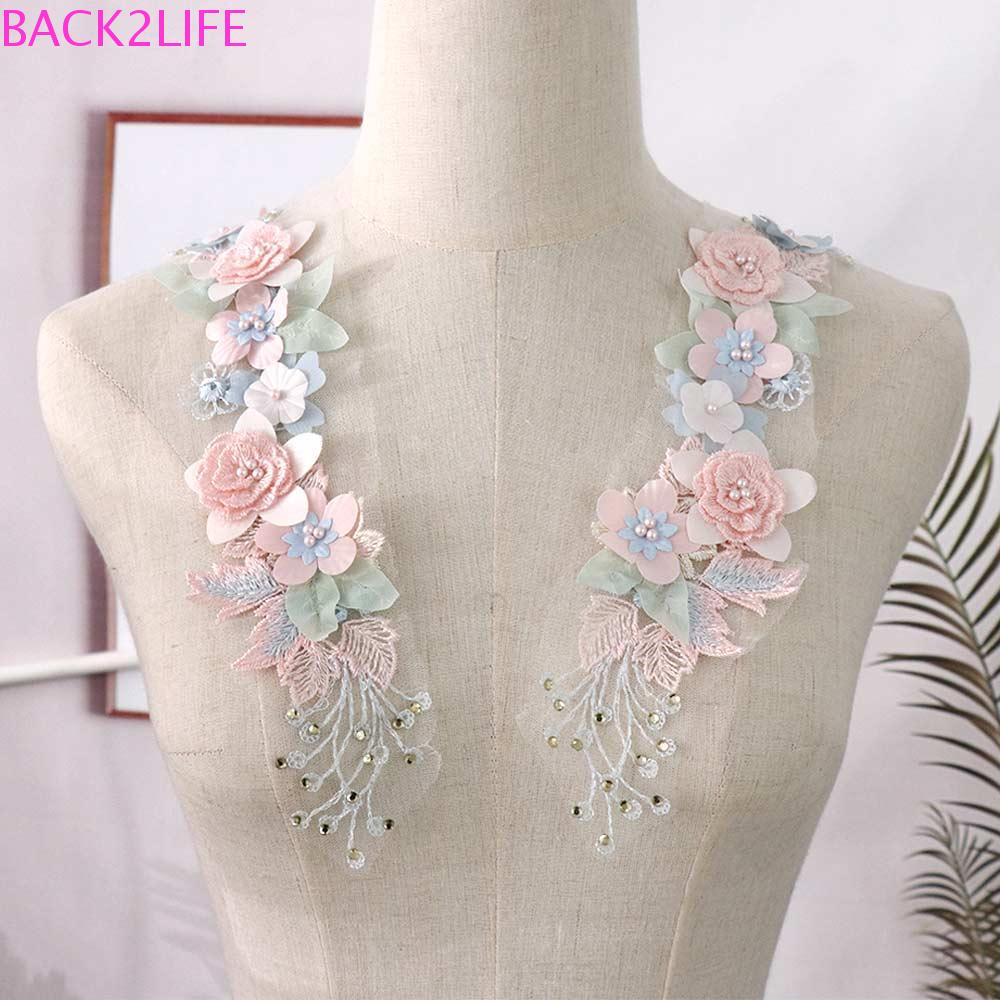 BACK2LIFE 2 Miếng Vải Tuyn Phối Ren Thêu Hoa Xinh Xắn