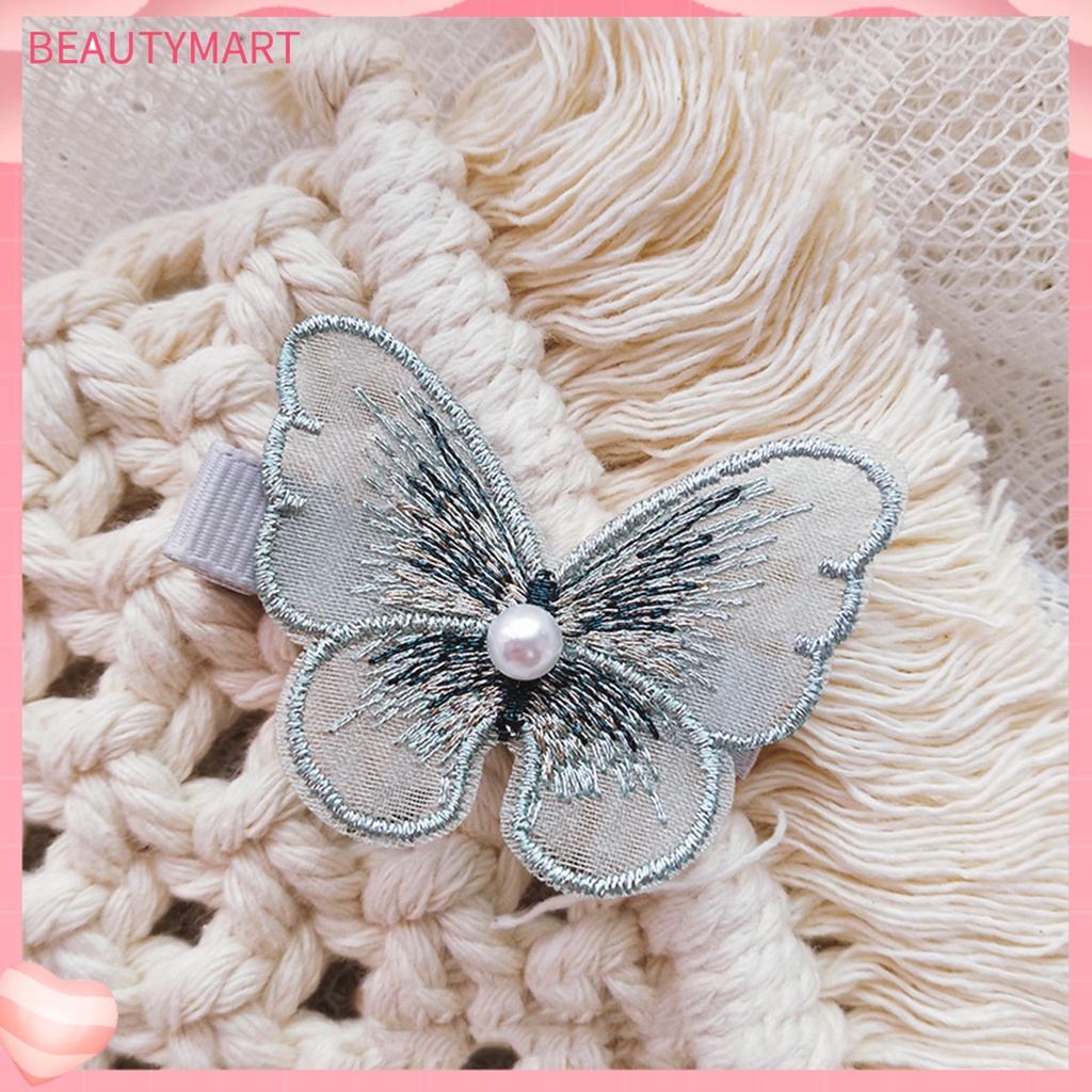 Kẹp Tóc Mái Bướm Đính Ngọc Trai Giả Thêu Họa Tiết Cho Nữ
