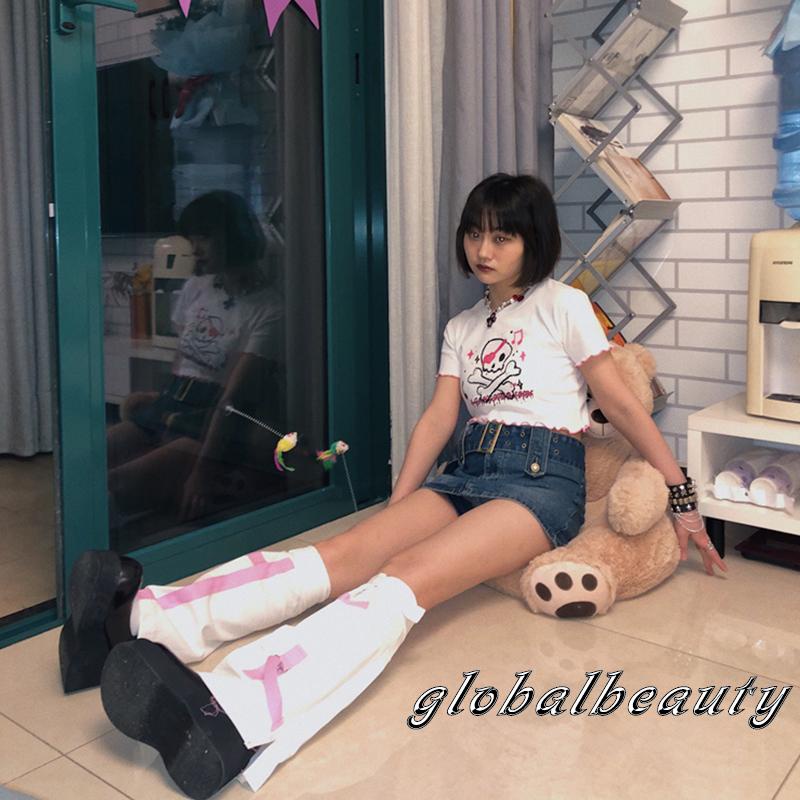 Áo Croptop Ngắn Tay Ôm Dáng In Họa Tiết Bộ Xương Gợi Cảm Cho Nữ