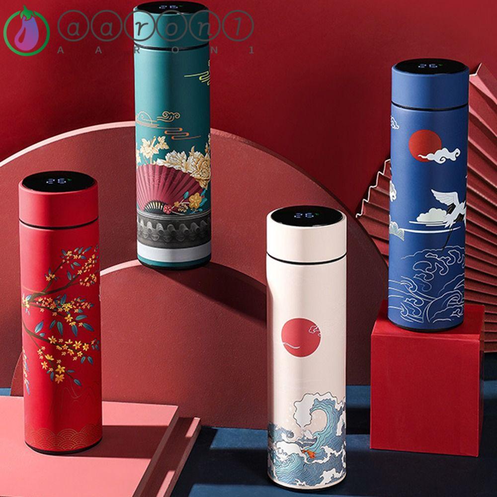 AARON1 Bình Nước Giữ Nhiệt Hai Lớp Có Nắp Đậy Và Đèn LED Hiển Thị Nhiệt Độ Phong Cách Trung Hoa