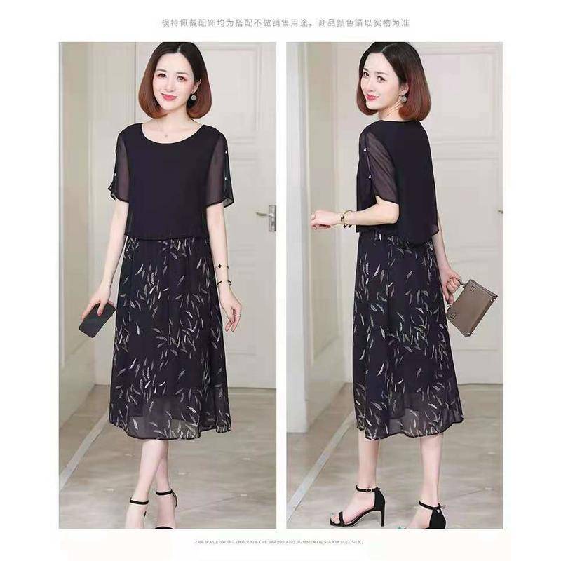 Đầm Voan Giả Hai Mảnh Mùa Hè Cao Cấp Thoải Mái In Họa Tiết Thanh Lịch Kích Thước Lớn Cho Nữ Trung Niên @