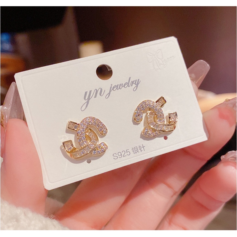 Bông Tai Bạc Hình Chữ Thập Đính Đá Zircon Sang Trọng