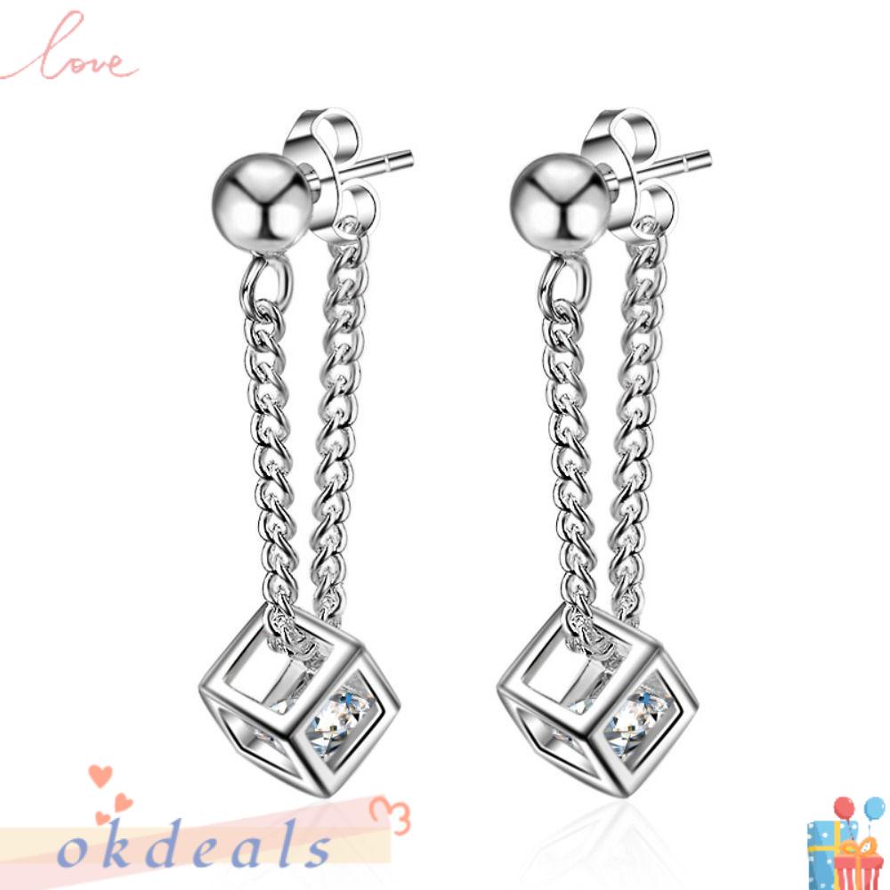 Bộ 2 Bông Tai Hình Khối Pha Lê Thời Trang Cho Nữ