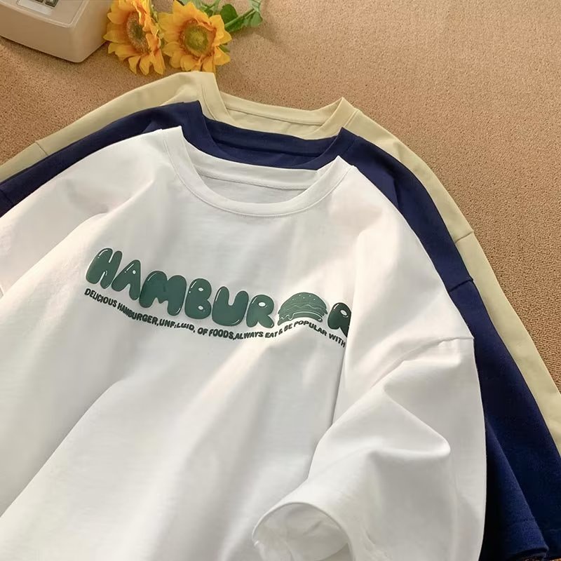 Áo Thun Tay Ngắn Cổ Tròn In Hình Burger Hoạt Hình Phong Cách Mỹ Thời Trang Mùa Hè Cho Nam Cỡ Lớn M-5XL