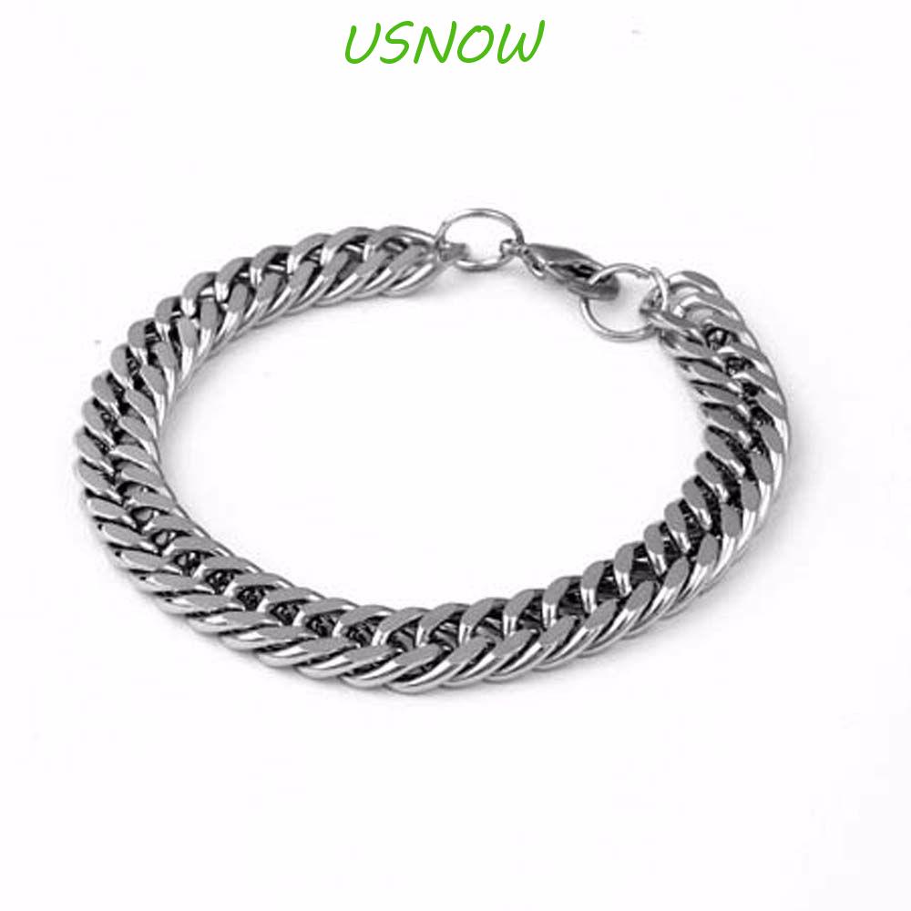 USNOW Vòng Tay Dạng Xích 10MM Màu Sắc Bạc Phong Cách Punk Hiphop Cho Nam Và Nữ