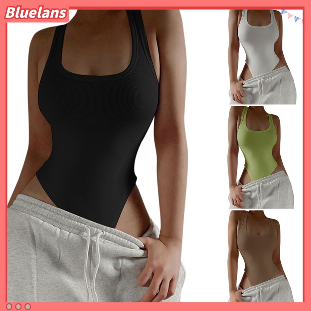 [BLS] Bộ Đồ Bơi Thể Thao Một Mảnh Cổ Vuông Không Tay Có Đệm Lót Màu Trơn Thời Trang Xuân Hè Cho Nữ