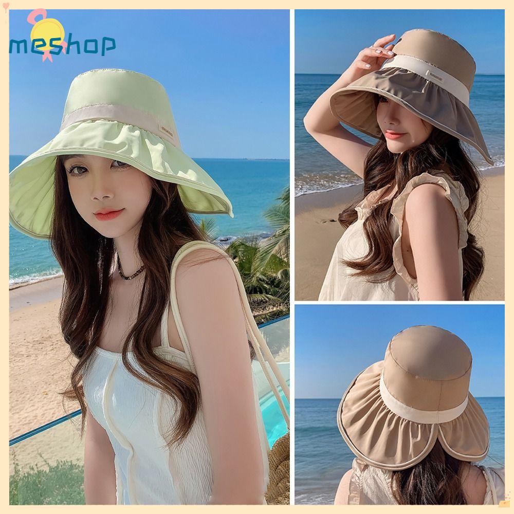 ME Mũ Bucket Màu Trơn Đính Nơ Thời Trang Đi Biển Cho Nữ