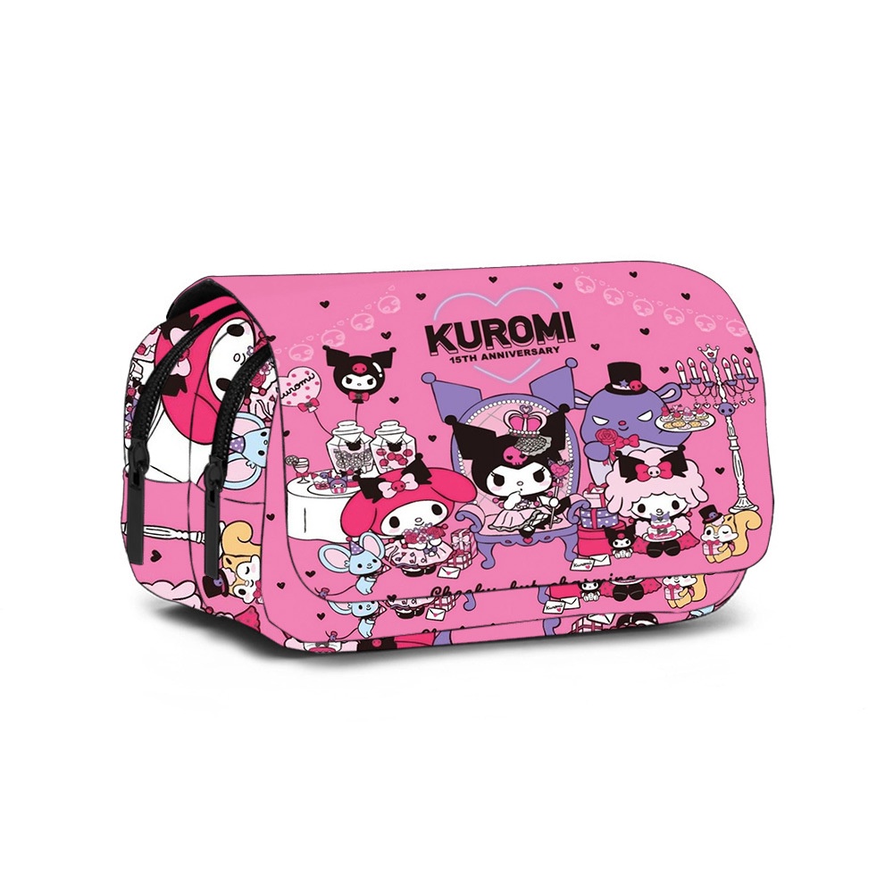 Túi Đựng Bút Hai Lớp Sức Chứa Lớn Họa Tiết Kuromi Hoạt Hình Dễ Thương Sáng Tạo