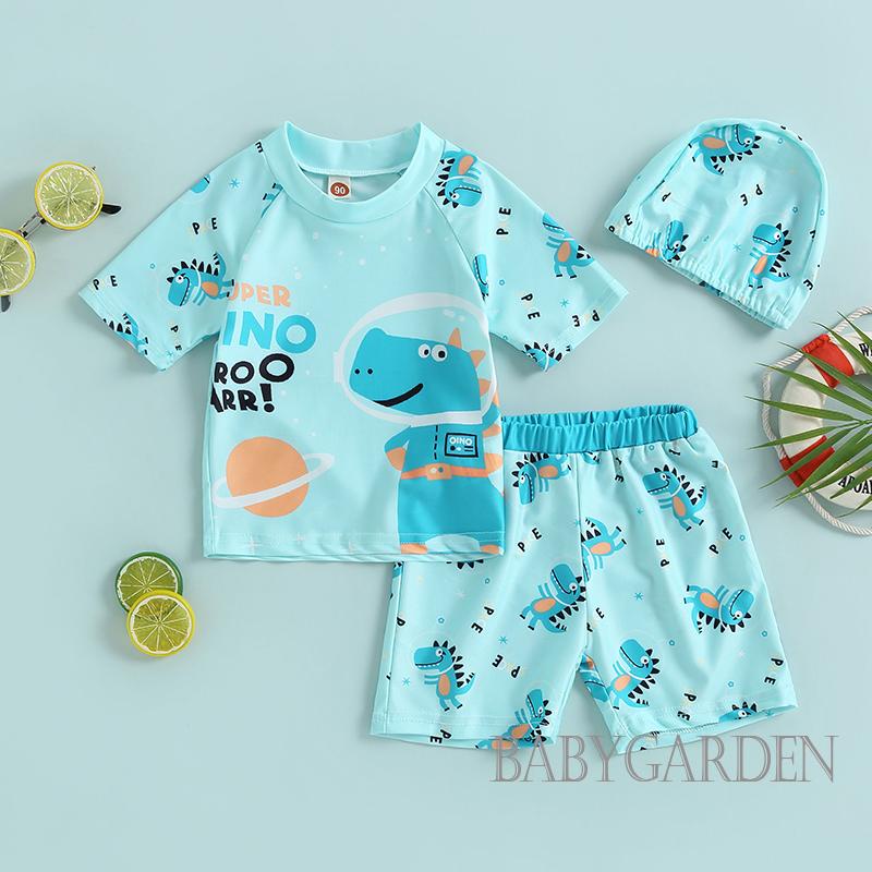Bộ Đồ Bơi Áo Thun Tay Ngắn In Hình Khủng Long + Quần Ngắn Dành Cho Bé Trai 2-7 Tuổi