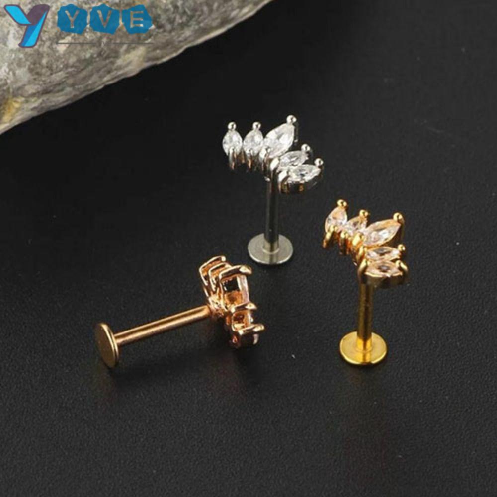 YVE Bộ Khuyên Xỏ Tai / Mũi / Cơ Thể Bằng Thép Đính Đá Chất Lượng Cao Dành Cho Nam Và Nữ