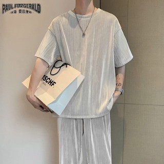 Bộ Đồ Thể Thao Áo Tay Ngắn Phối Quần Dài Vải Lụa Lạnh Thời Trang Mùa Hè Cho Nam
