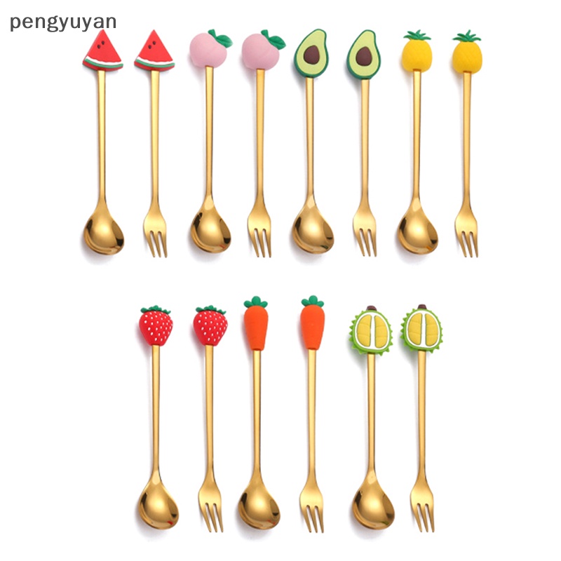 Bộ Muỗng Nĩa Ăn Trái Cây / Tráng Miệng Bằng Thép Không Gỉ Hình Hoạt Hình Dành Cho Trẻ Em