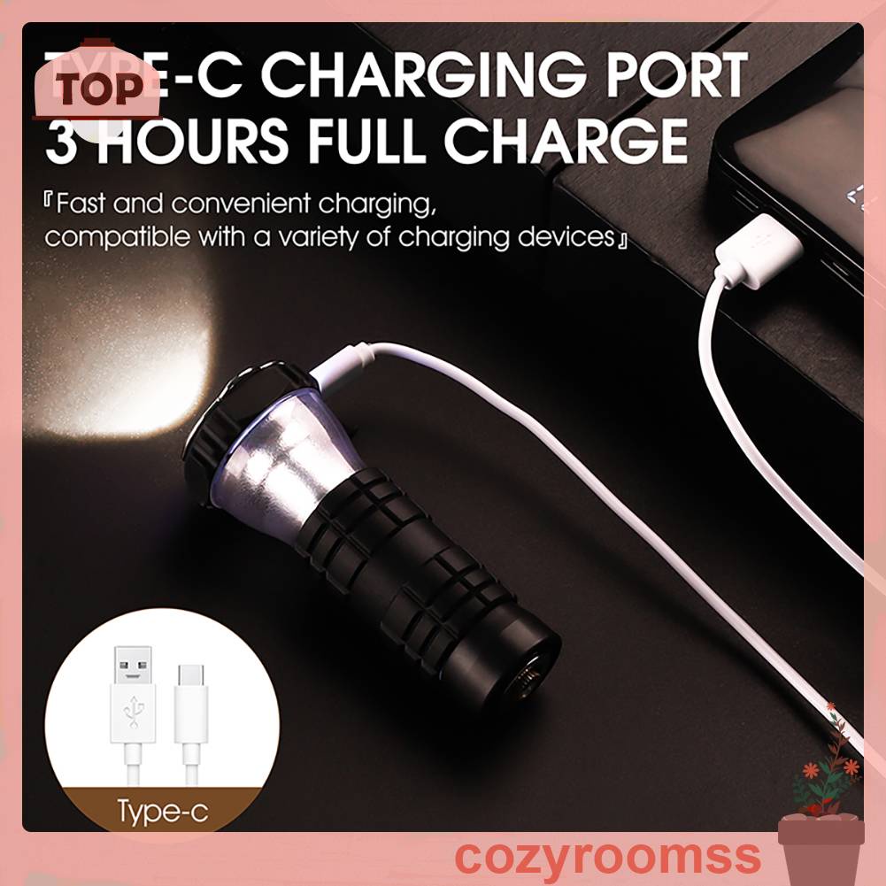 Đèn Pin Sạc USB Mini 2200mAh Mang Đi Cắm Trại Tiện Dụng