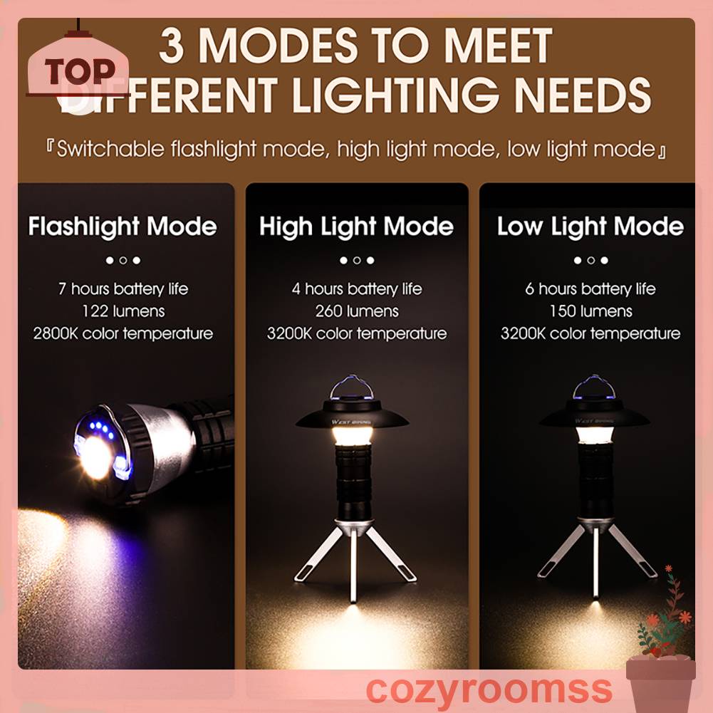 Đèn Pin Sạc USB Mini 2200mAh Mang Đi Cắm Trại Tiện Dụng