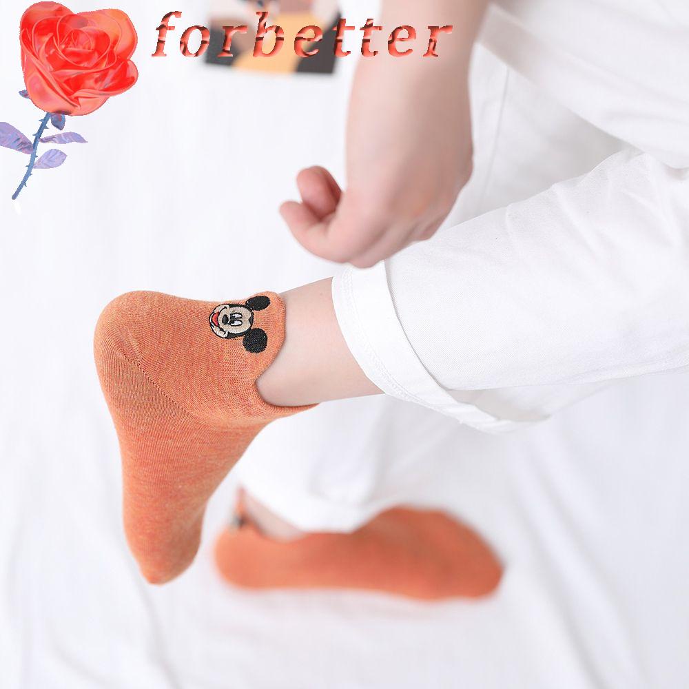FORBETTER Vớ Cotton Màu Trơn Thêu Họa Tiết Hoạt Hình Chuột Mickey Thoải Mái Thời Trang Cho Nữ