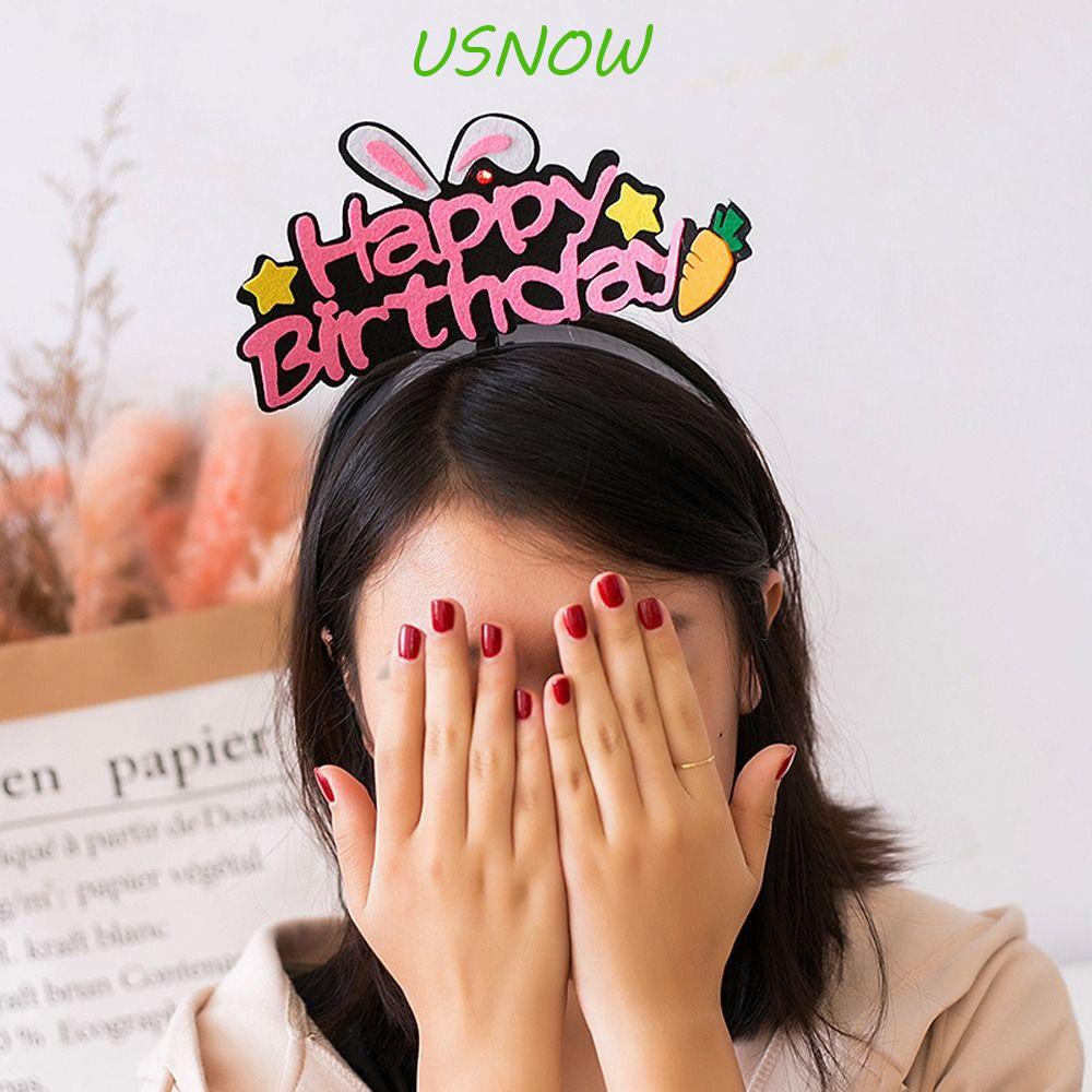 USNOW Băng Đô Sinh Nhật Đính Cánh Và Chữ Happy Birthday Xinh Xắn