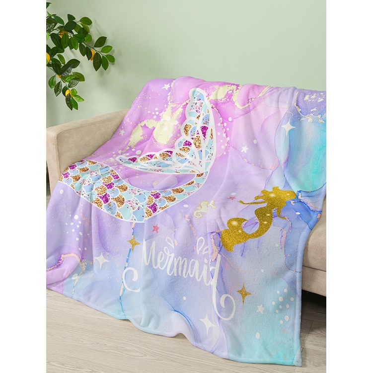 Chăn Flannel Mềm Mại Thoải Mái Chủ Đề Nàng Tiên Cá Đại Dương Đa Năng Chất Lượng Cao Trang Trí Nội Thất Hoặc Chăn Trải Ghế Sofa Gia Đình Phong Cách Đại Dương Trẻ Trung