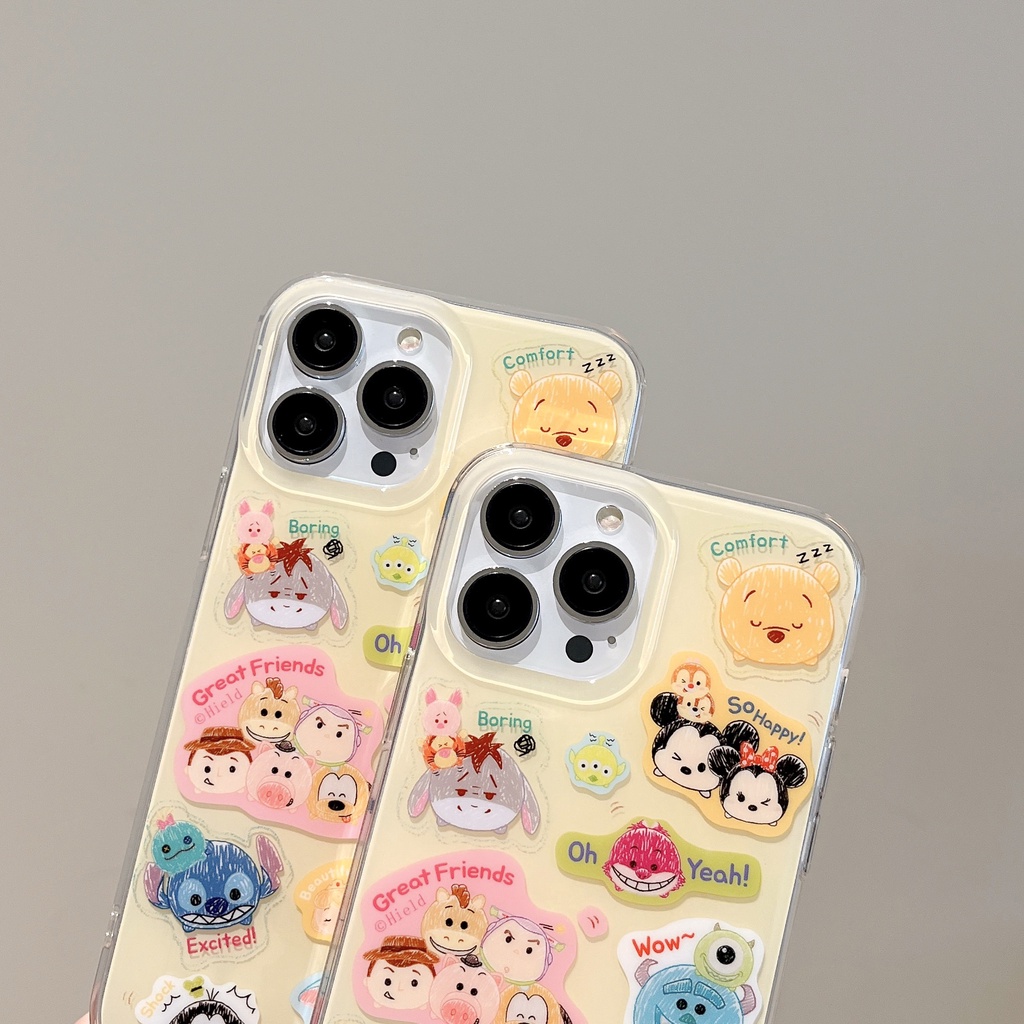 Ốp Điện Thoại IMD Hai Mặt Chống Sốc Họa Tiết Hoạt Hình Gắn Dây Đeo Cho IPhone 14 13 12 11 Pro Max