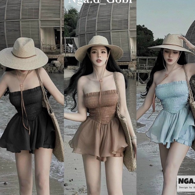 Set đầm ống voan nhúng màu, Sét bộ áo croptop dập ly nhún ôm dáng sang chảnh mix chân váy xếp tầng🍭🍭🍭uk alohastore1