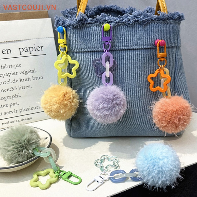 Móc Khóa Quả Cầu Lông Xù Nhiều Màu Sắc Dễ Thương Sáng Tạo Dành Cho Nữ