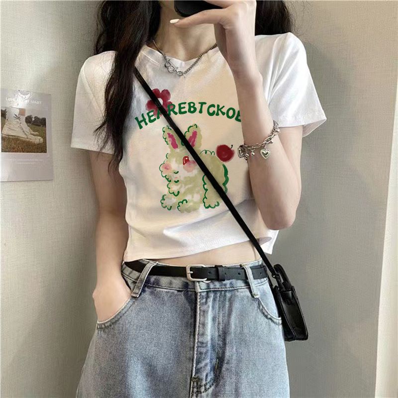 Áo Baby Tee Thun Croptop Nữ  Croptop Tay Ngắn Dáng Ôm Màu Trắng In Họa Tiết Thời Trang Mùa Hè Hàng Mới Dành Cho Bạn Nữ