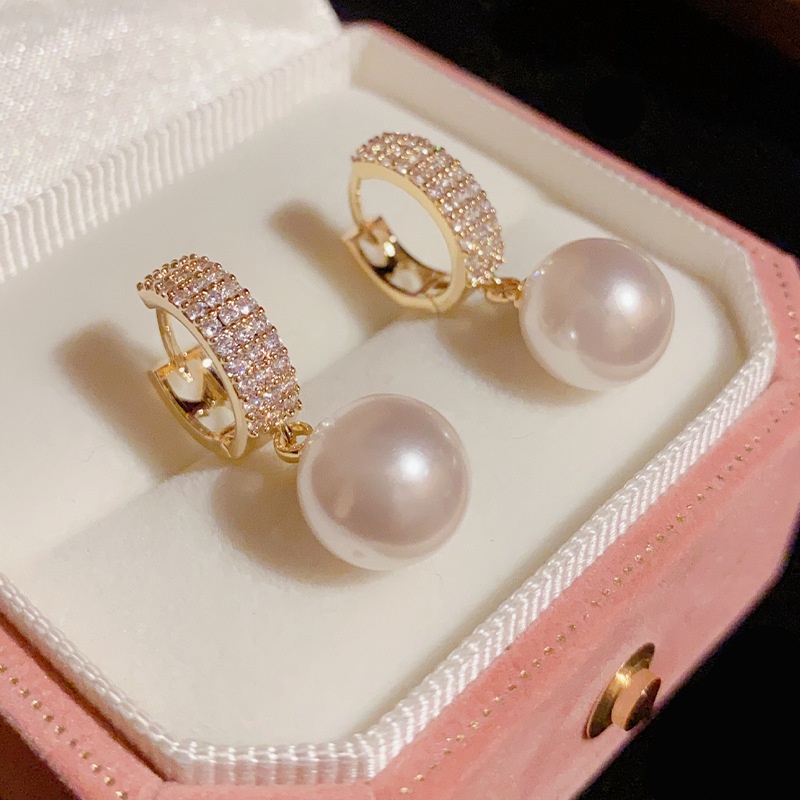Khuyên Tai Đính Ngọc Trai Zircon Đơn Giản Độc Đáo Thời Trang Cao Cấp Phong Cách Hàn Quốc