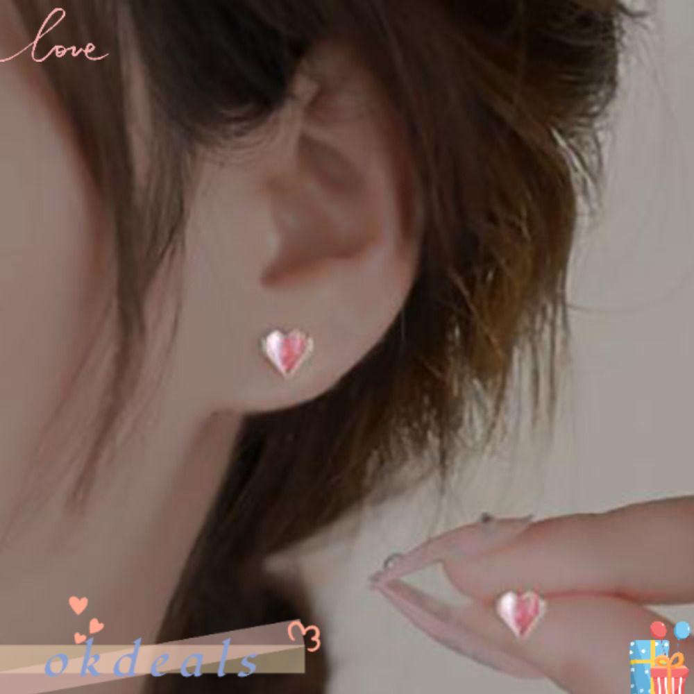 OKDEALS Bông Tai Bạc 925 12mm Hình Trái Tim Đính Đá Mặt Trăng Màu Trắng Đen Cho Nam Và Nữ