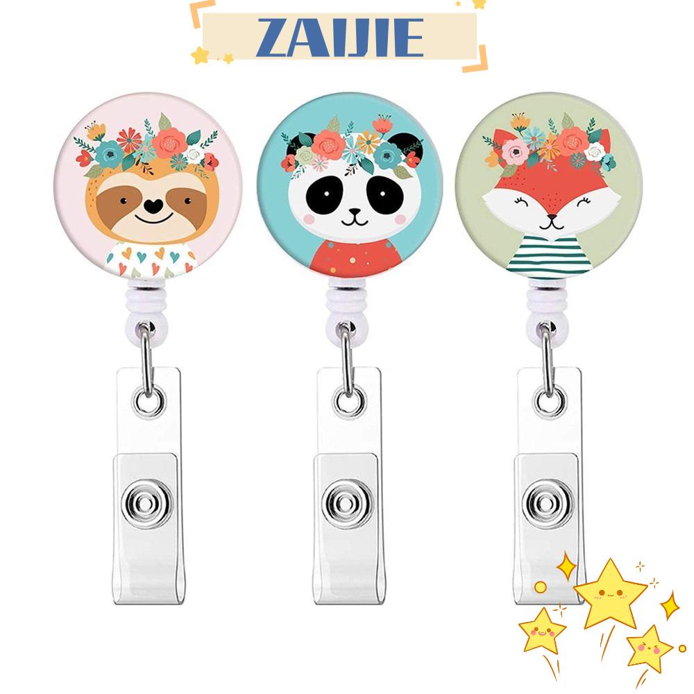 ZAIJIE24 Set 3 Móc Chìa Khóa Bằng ABS Hình Gấu Trúc / Khỉ / Cáo Có Thể Thu Gọn Cho Văn Phòng