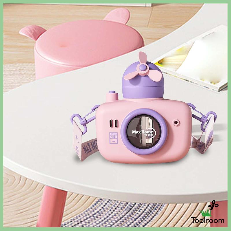 Bình Nước Hình Máy Ảnh Dung Tích 550ml Có Ống Hút Và Dây Đeo Cho Bé