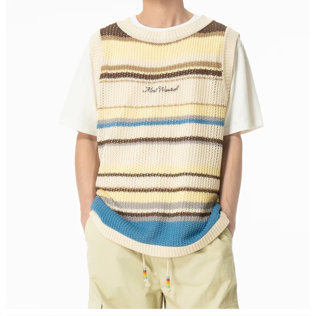 Áo Dệt Kim Không Tay Dáng Rộng Họa Tiết Kẻ Sọc Phong Cách Nhật Bản Thời Trang Mùa Hè Mới Cho Nữ