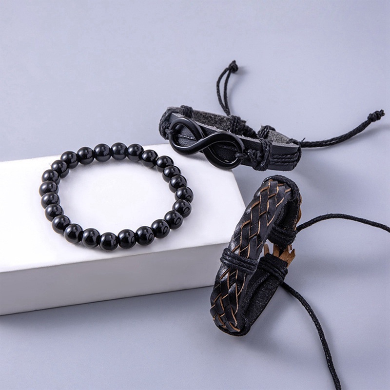 Set 3 / 5 Vòng Tay Da Nhiều Lớp Thời Trang Cho Nam