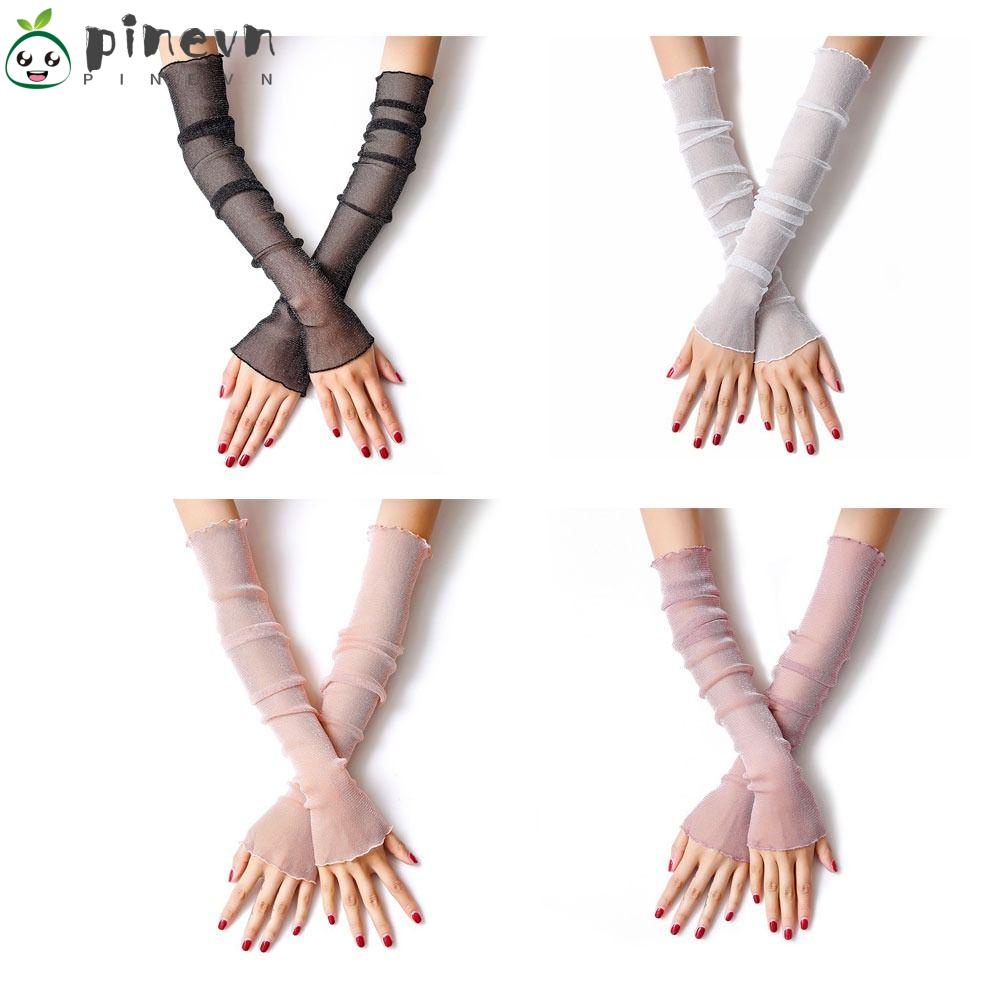 PINEVN Set 4 Đôi Găng Tay Lưới Ren Màu Trắng / Đen / Hồng / Tím Giữ Ấm Cánh Tay Bằng Cotton / Dệt Kim Cho Nữ