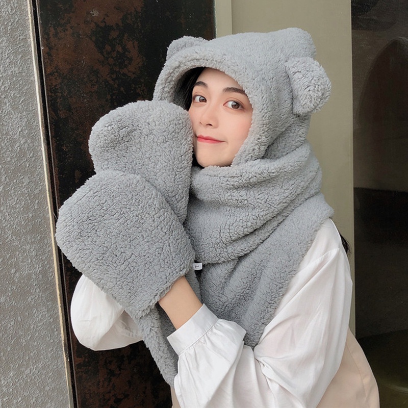 Ygt Mũ Beanie Màu Trơn Đính Tai Gấu Bông Dễ Thương Thời Trang Mùa Đông Cho Nữ