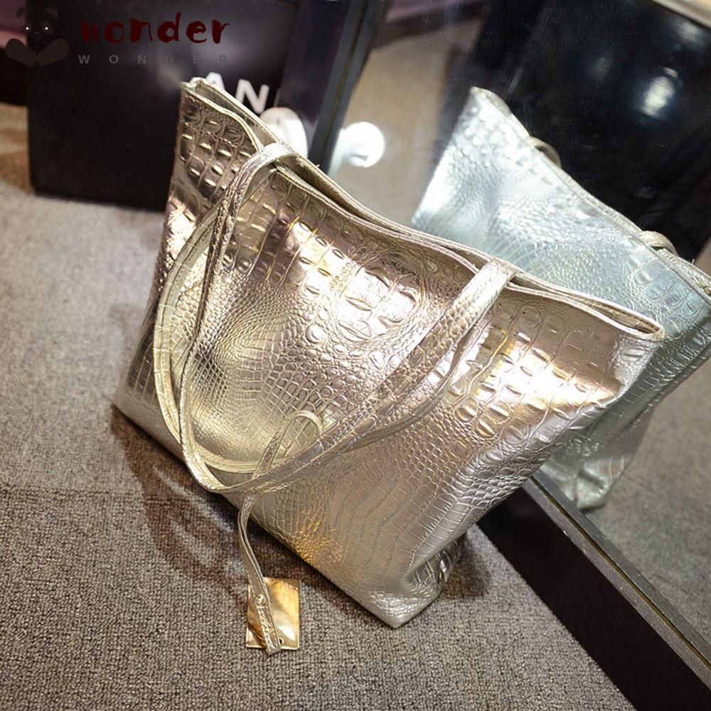 WONDER Túi Totes Đeo Vai Họa Tiết Da Cá Sấu Đựng Mỹ Phẩm Sức Chứa Lớn Cho Nữ