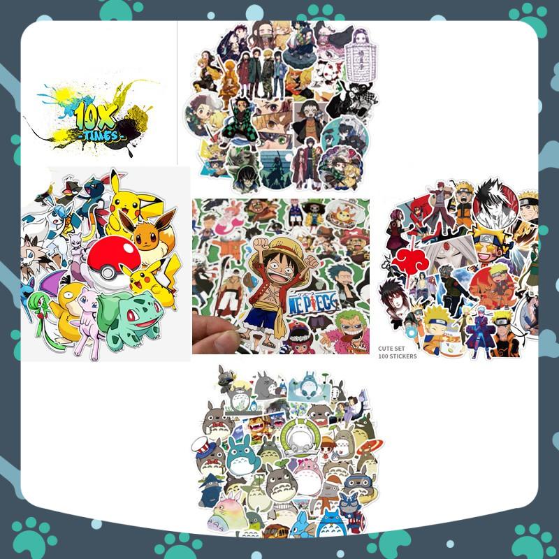 set 50 sticker dán hoạt hình anime pokemon luffy totoro naruto dán máy tính, điện thoại,lap top, sticker dán mũ bảo hiểm